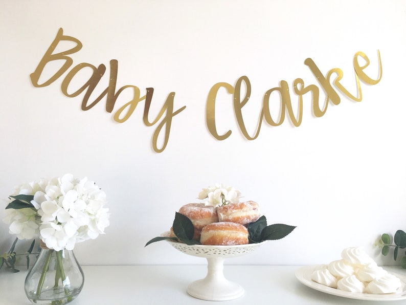 Baby shower/arrival/naming ceremony banner gold baby ...