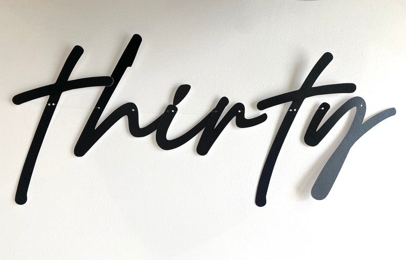 Close up photo of the word thirty.