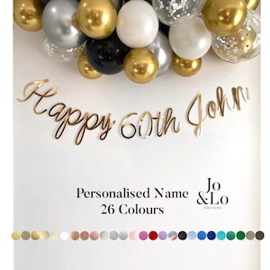 Personalised 60th Birthday Banner: Gold Custom Party Decor, Any Age, 24 Colours