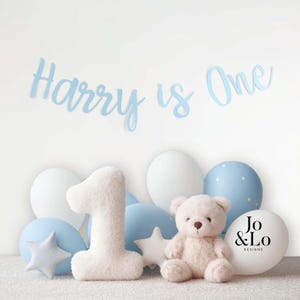 1st Birthday Banner Personalised: Blue Custom Name Party Decor