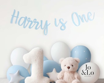 1st Birthday Banner Personalised: Blue Custom Name Party Decor