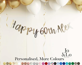 Personalised 60th Birthday Banner: Sixty Gold Party Decoration, Any Age, Custom Colours