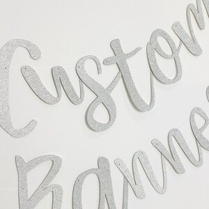 Custom made silver glitter banner, silver glitter name bunting