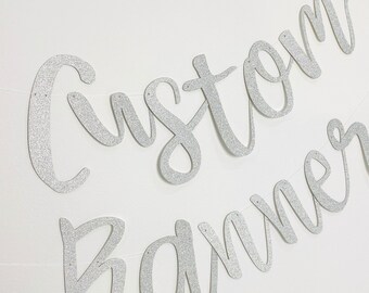 Custom made silver glitter banner, silver glitter name bunting