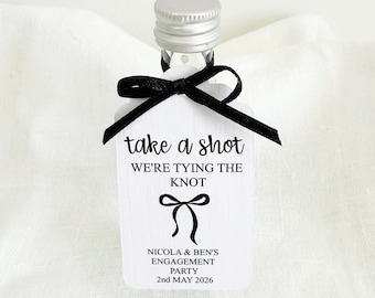 Personalised Engagement Party Shot Tags, We're Tying The Knot Theme Favour Labels