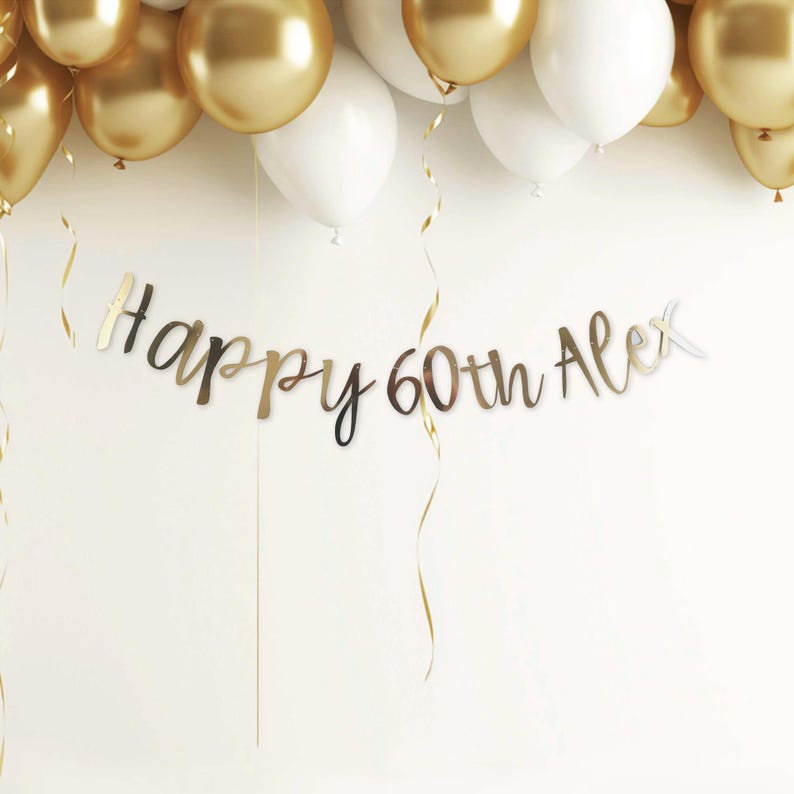 Personalised 60th Birthday Banner: Sixty Gold Party Decoration, Any Age, Custom Colours Bild 3