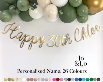 Personalised 30th Birthday banner: Gold Party Bunting Decoration ANY AGE