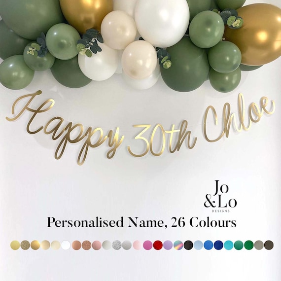 Personalised 30th Birthday banner: Gold Party Bunting Decoration ANY AGE