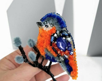 Beaded summer bird brooch lover gift idea Colorful bird