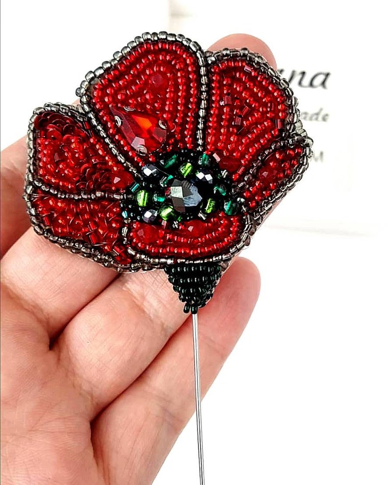 Red poppy jewelry Flower brooch