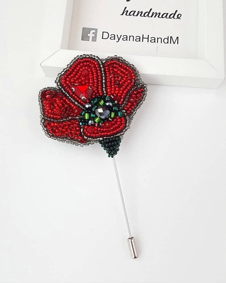 Red poppy jewelry Flower brooch
