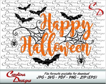 Happy Halloween with bats and spiders