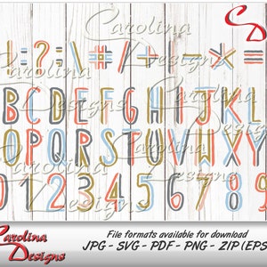Multi Color Lettering Hand drawn Alphabet, Numbers, Common Punctuation & Symbols