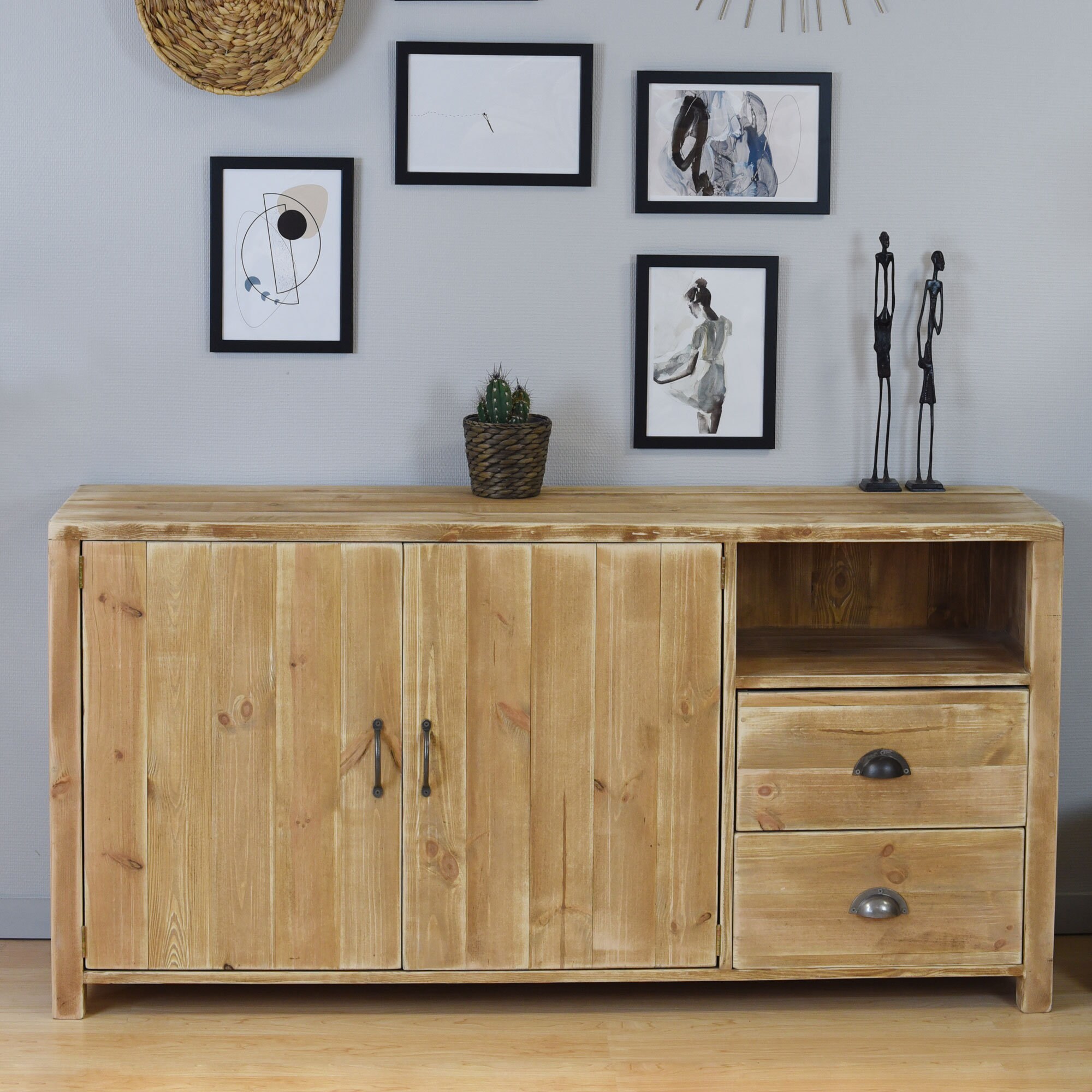 Buffet bois massif vieilli de style industriel 160 x 39 x ...