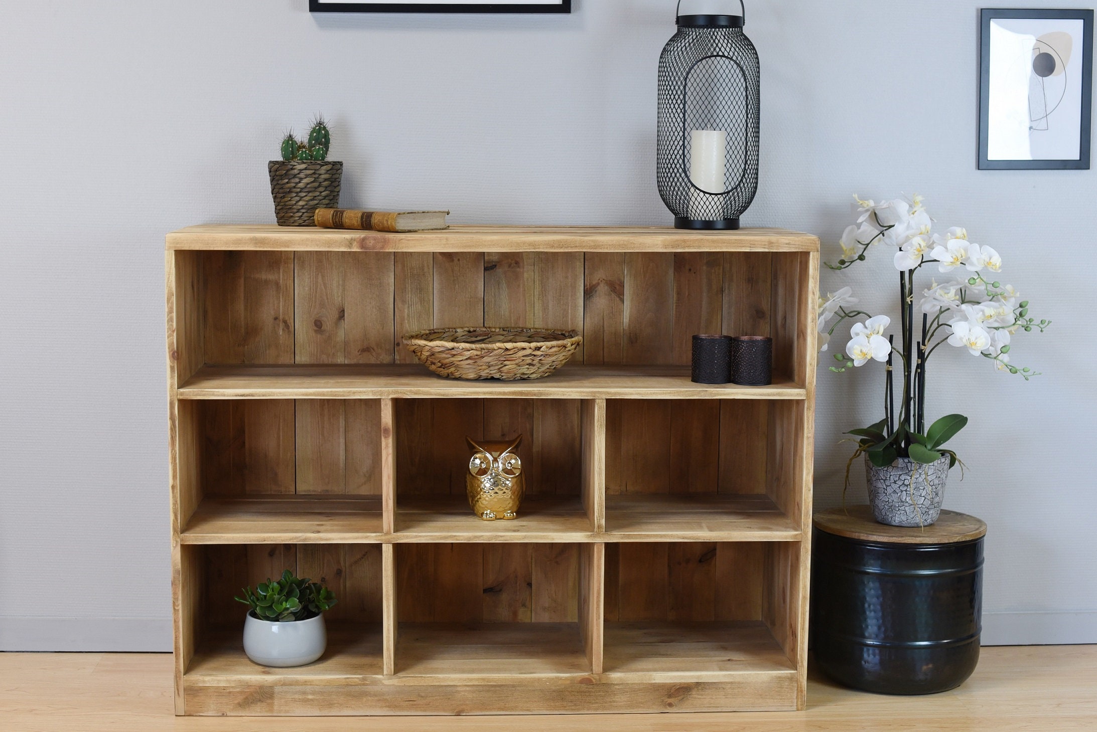 Estante con armarios de madera maciza envejecida 119 x 39 x H | Etsy