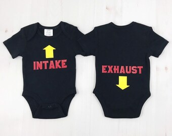 Intake Exhaust Funny Baby Outfit - New Dad Gift - Funny Bodysuit Sayings - Funny Baby Shower Gift