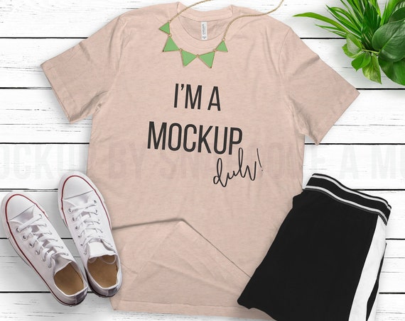 Download Bella Canvas 3001 T-Shirt Heather Prism Peach | - All Free Mockups | Free PSD Mockups Template