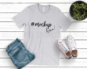 Download Free Bella Canvas 3001 Tee Mockup | Athletic Heather | Unisex Jersey Short T Shirt | Flatlay T Shirt Mock Up | JPG Mock Up | Bella Canvas Mockup PSD Template