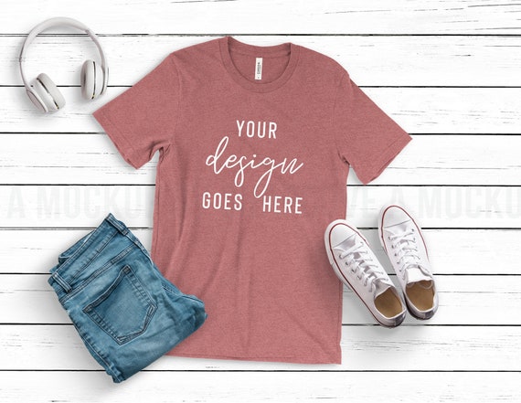 Bella Canvas 3001 T Shirt Mock Up Heather Mauve Unisex Etsy
