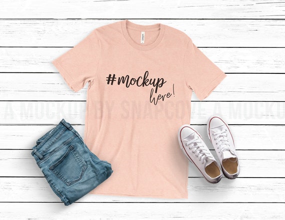 Tee Mockup Bella Canvas 3001 Heather Peach Unisex Jersey Etsy