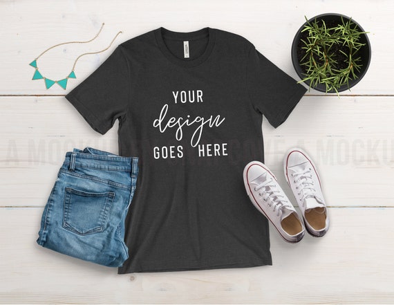 Bella Canvas 3001 T Shirt Heather Black Unisex Jersey Etsy