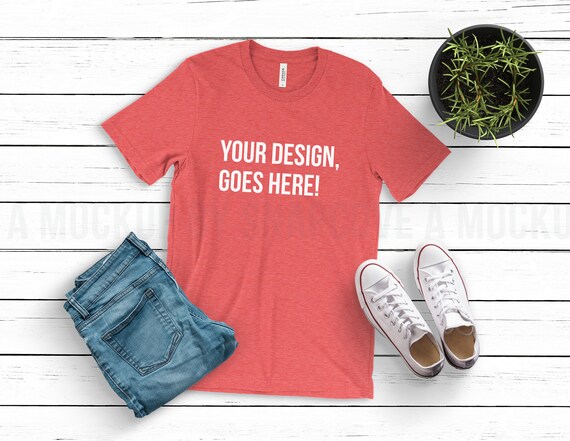Bella Canvas 3001 T Shirt Mockup Heather Red Unisex Jersey Etsy