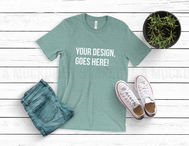 Tee Mockup Bella Canvas 3001 Heather Prism Dusty Blue Etsy