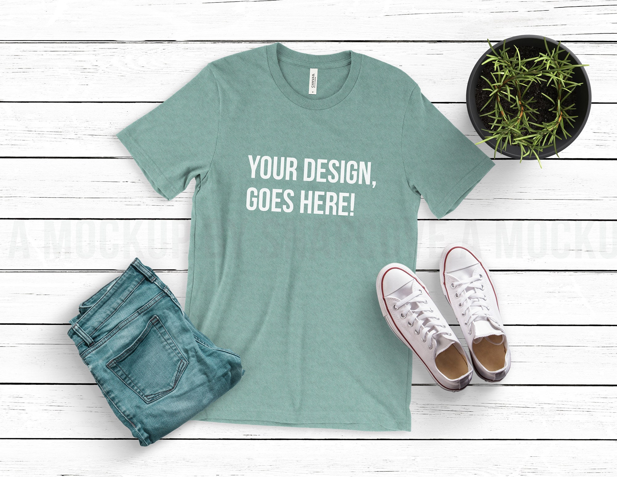 Tee Mockup Bella Canvas 3001 Heather Prism Dusty Blue Etsy