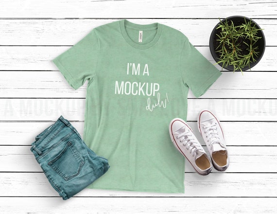 Tee Mock Up Bella Canvas 3001 Heather Prism Mint Unisex Etsy