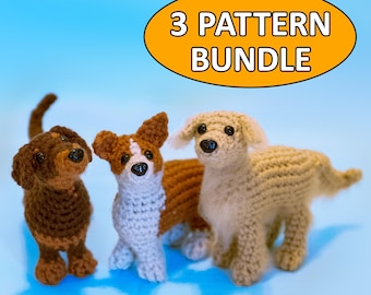Dog Crochet Pattern Bundle: Dachshund, Corgi & Golden Retriever Amigurumi Puppy (PDF)