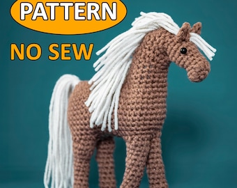 Horse Crochet Pattern: No-Sew Amigurumi Stuffed Pony (PDF)