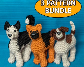 Dog Crochet Pattern Bundle: Husky, German Shepherd & Jack Russell Amigurumi Puppy (PDF)