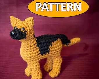 German Shepherd Crochet Pattern: Low-Sew Amigurumi Puppy (PDF)