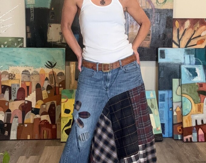 Boho chic long denim skirt main image 1