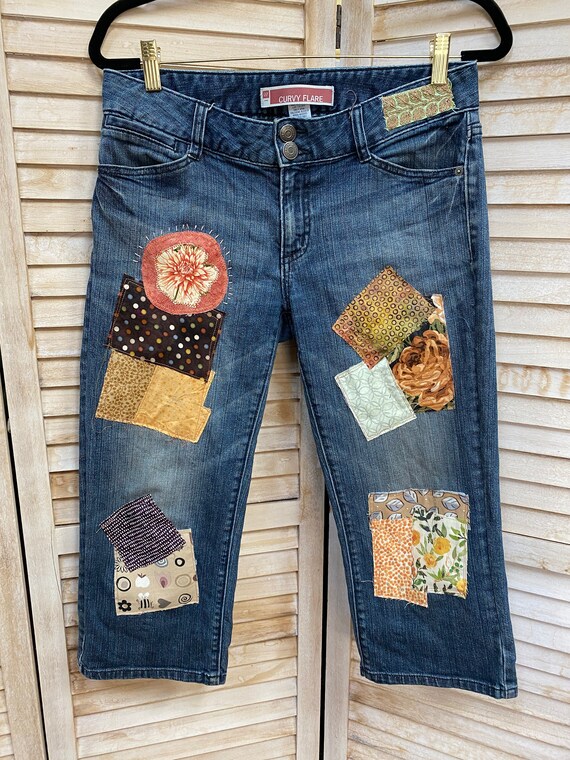 Boho Patched Up-cycled 7/8 Denim 'nas 