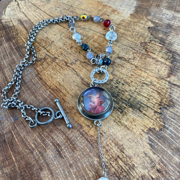 eclectic funky necklace "Dana", Steampunk necklace, Boho necklace.