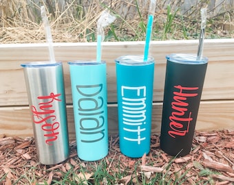Custom Tumbler with Straw, Name, 20oz Skinny, Personalized, Stainless Steel Cup, Bridesmaid, Teen, Best Friend, Birthday, Graduation Gift