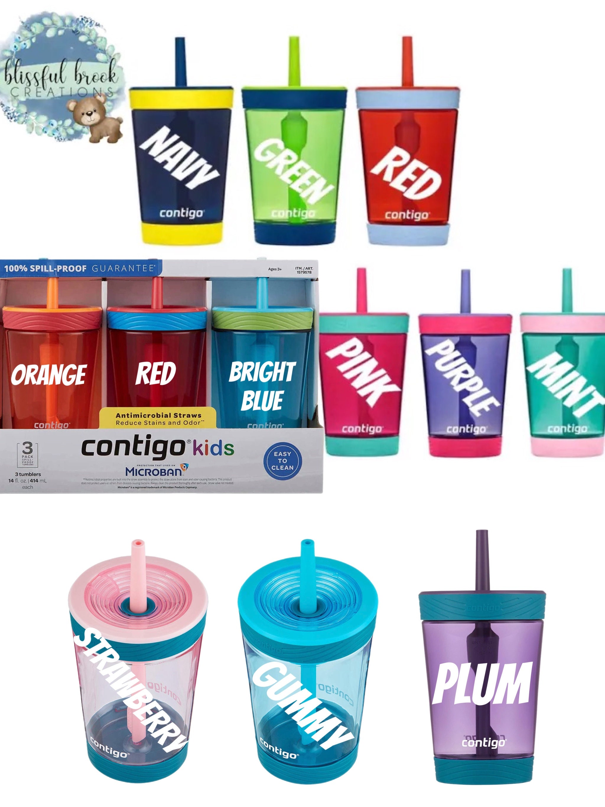 Contigo Spill-Proof Kids Plastic Tumbler with Straw, 14 oz., Gummy