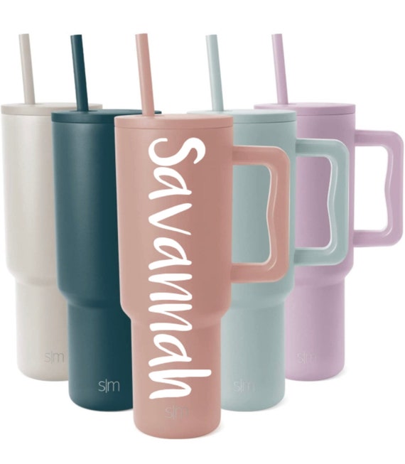 40oz Simple Modern Handle Mug With Straw Personalized Name Engraved  Stainless Steel Travel Tumbler SHIPS NEXT DAY 