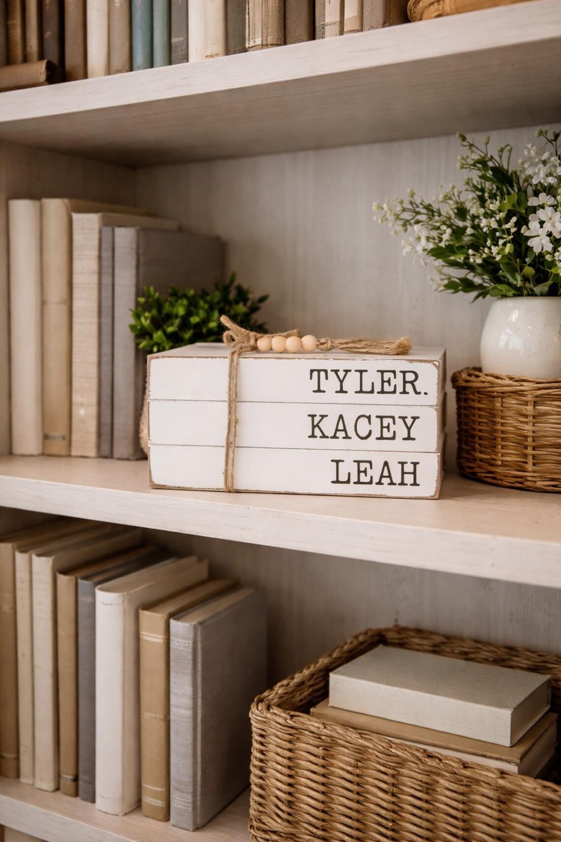 Personalized Wooden Book Stack – Custom Family Name Books – Neutral ...
