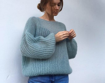 Mohair sweater women. Mohair blue women's sweater. Mohair Sweater.  Blue sweater. Weightlessness sweater. Alpaca sweater. Women’s knitwear
