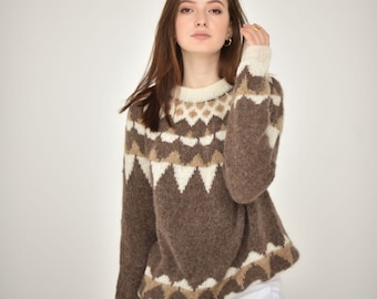 beige Alpaka Pullover. Islandpullover. Oversize Alpaka Pullover. Weißer Pullover. Islandpullover