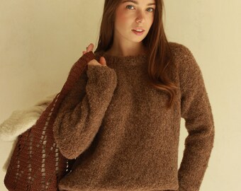 Brauner Alpaka Boucle Frauen Oversized Pullover. Alpaka Pullover. Boucle Alpaka Pullover. Isländischer Pullover