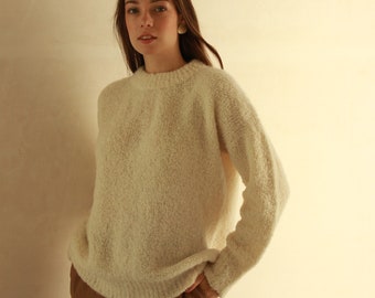 Beige Alpaka Boucle Frauen Oversized Pullover. Alpaka Pullover. Boucle Alpaka Pullover. Isländischer Pullover