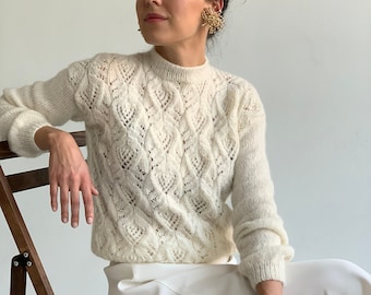 Alpaca women openwork  sweater. White alpaca wedding sweater. Sweater for women. Wedding sweater. Bridal sweater