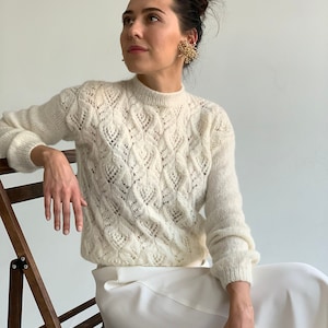 Alpaca women openwork sweater. White alpaca wedding sweater. Sweater for women. Wedding sweater. Bridal sweater image 1