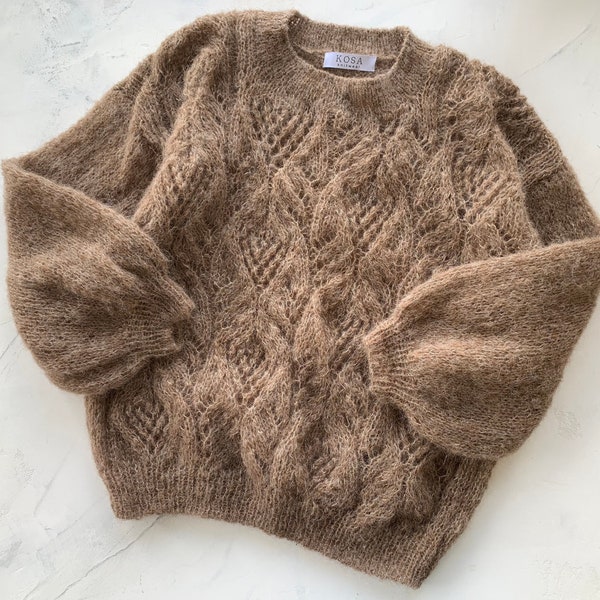 Alpaca silk woman sweater.  Openwork alpaca woman sweater. Alpaca woman pullover. Alpaca women bridal sweater.