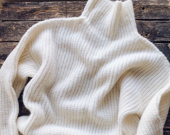 White Fluffy Alpaca and merino women's sweater. Alpaca womens sweater. Handknit alpaca sweater. dark gray pullover.