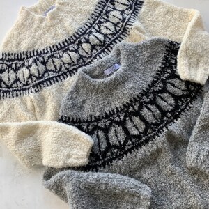 Light gray  alpaca boucle woman lopapeysa sweater. Lopapeysa alpaca sweater. Fair isle knit sweater. Icelandic sweater