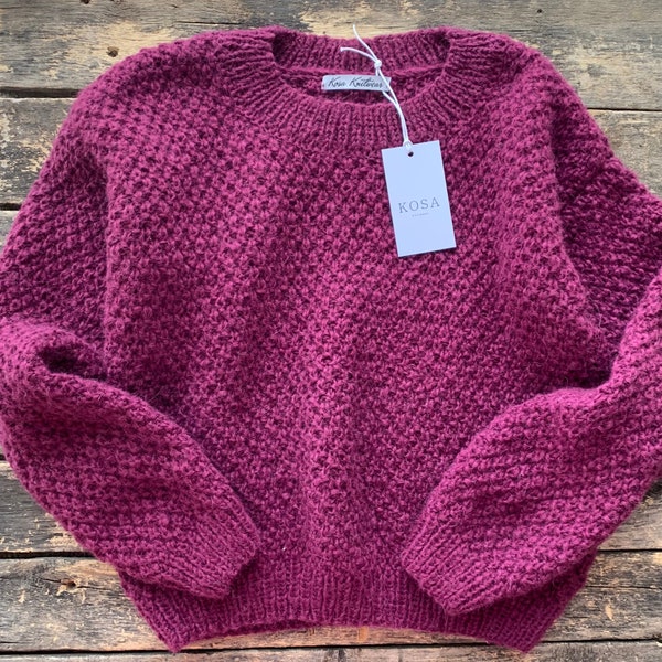 Berry alpaca women sweater. Regular fit alpaca women  sweater. Handknit alpaca sweater. Women  pullover.